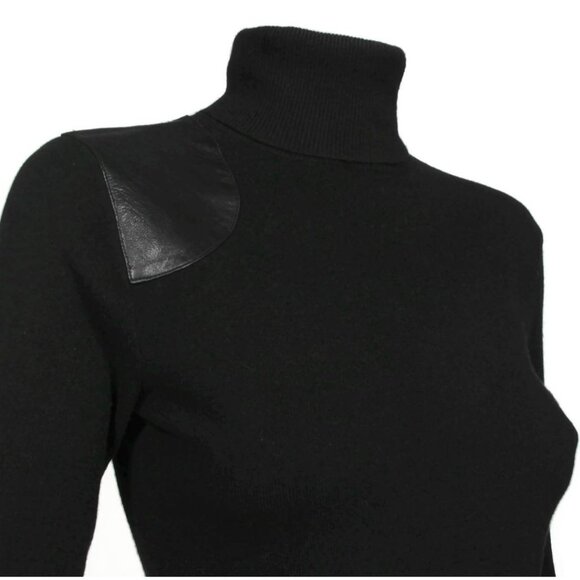 RALPH LAUREN 100% Cashmere Black Leather Shoulder Turtleneck Sweater size M /240 - Picture 3 of 9